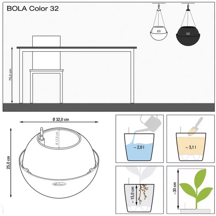 Кашпо Лечуза Бола Колор подвесное (белый)_3