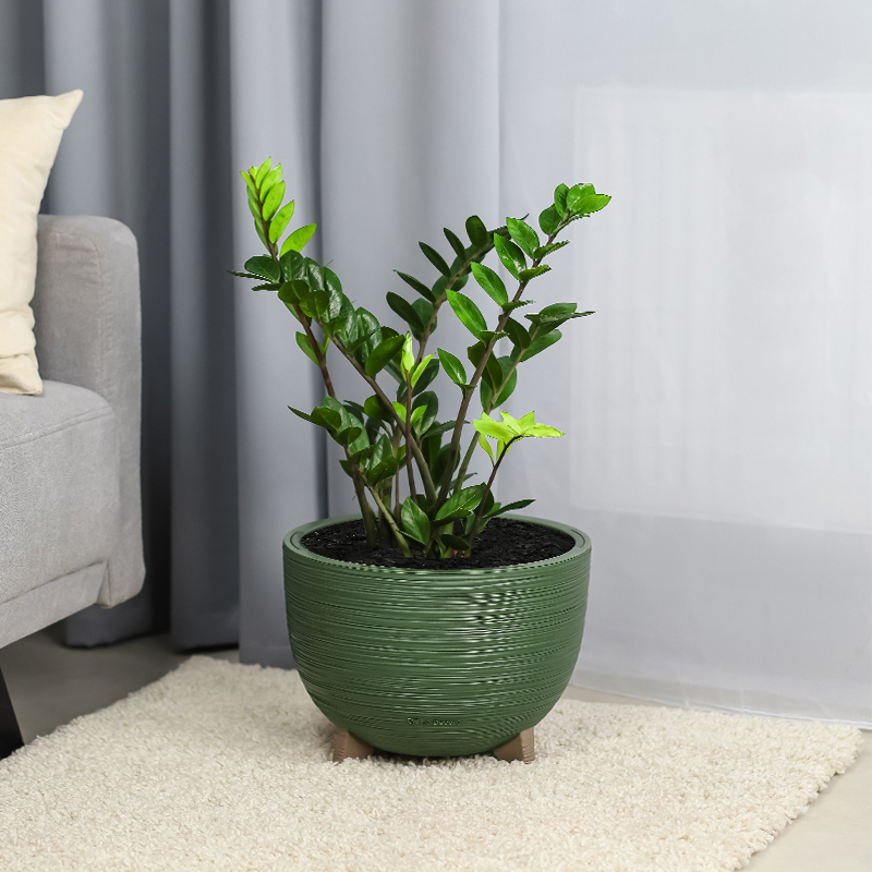 Кашпо Чаша на ножках ребристое (зеленый)_3