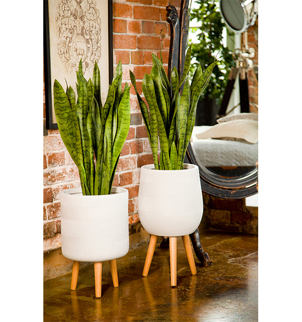 Кашпо Страйп Овальное с Подставкой слоновая кость_1