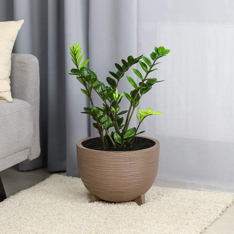 Кашпо Чаша на ножках ребристое (пралине)_3