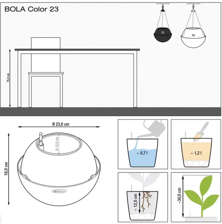 Кашпо Лечуза Бола Колор подвесное (серый)_2