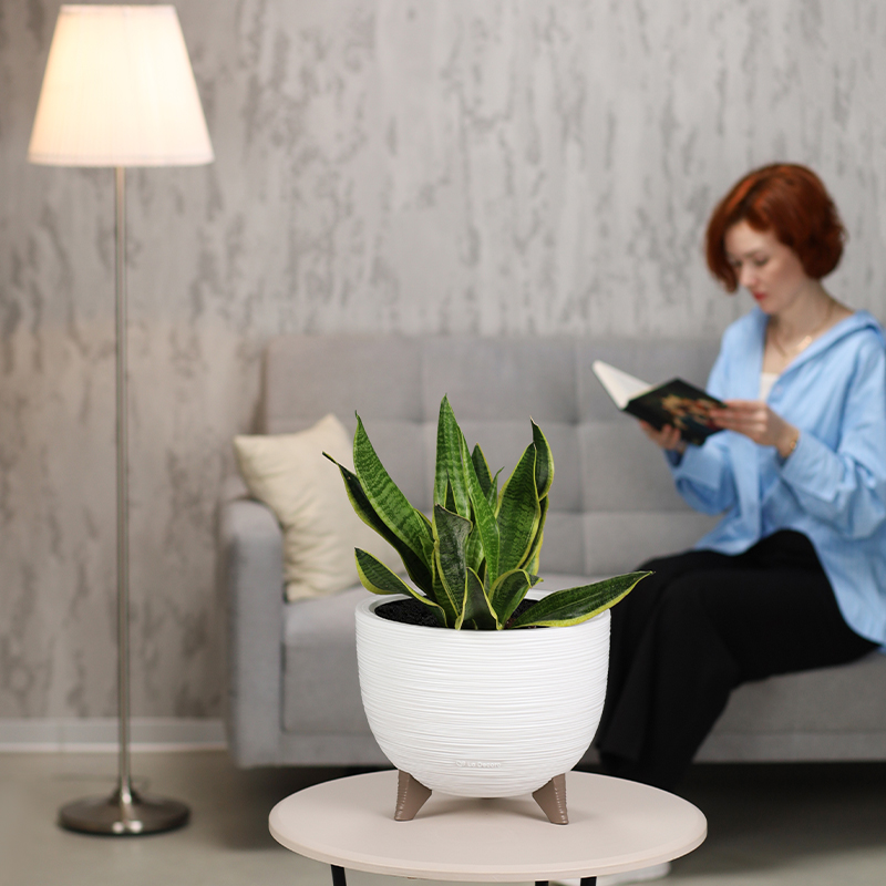 Кашпо Чаша на ножках ребристое (белый)_3