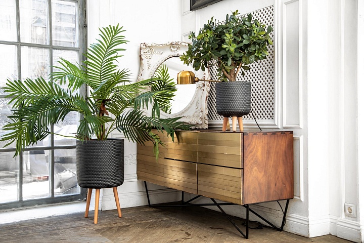 Кашпо Ханни Круглое с подставкой черное_4