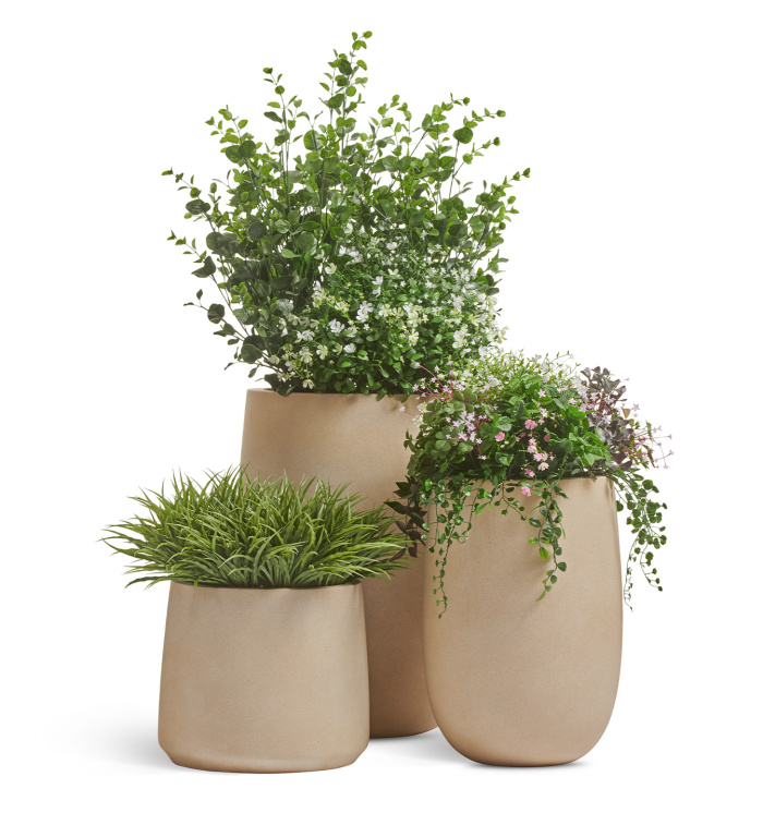 Кашпо Эрго Файн Рок Высокая округлая чаша Песок теплый беж_4