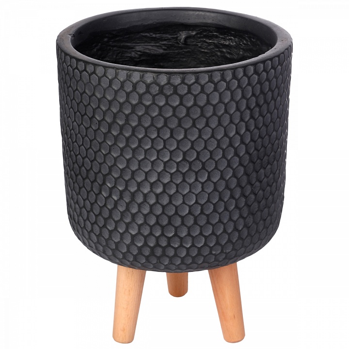 Кашпо Ханни Круглое с подставкой черное_2