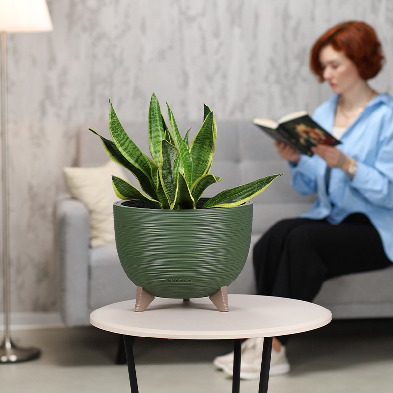 Кашпо Чаша на ножках ребристое (зеленый)_4