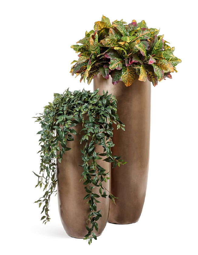 Кашпо Эффектори металл высокий гигант округлый конус темное матовое золото_3