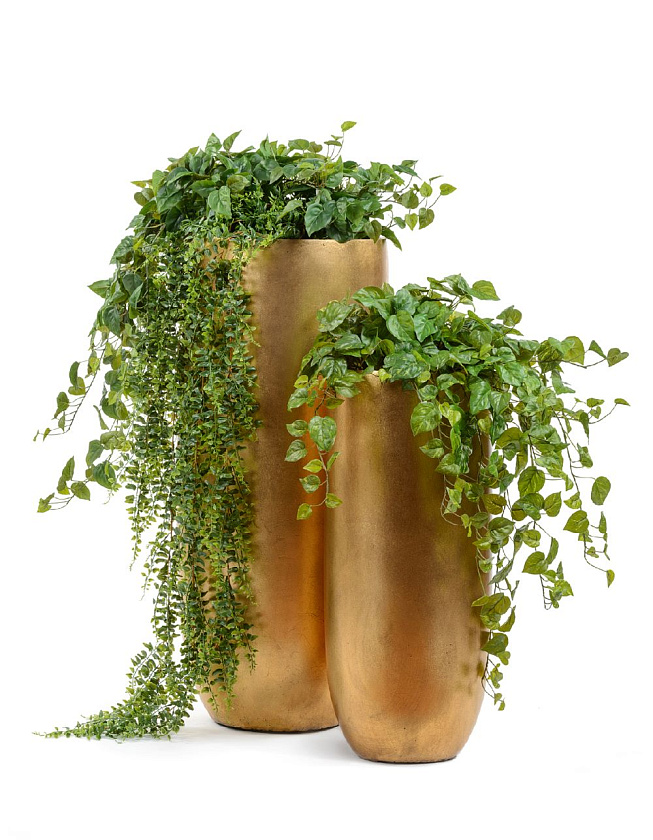 Кашпо Эффектори Металл высокий округлый конус сусальное золото_5