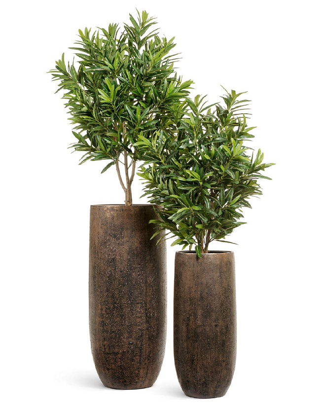 Кашпо Эффектори Металл высокий округлый конус Раф с золотой патиной_4