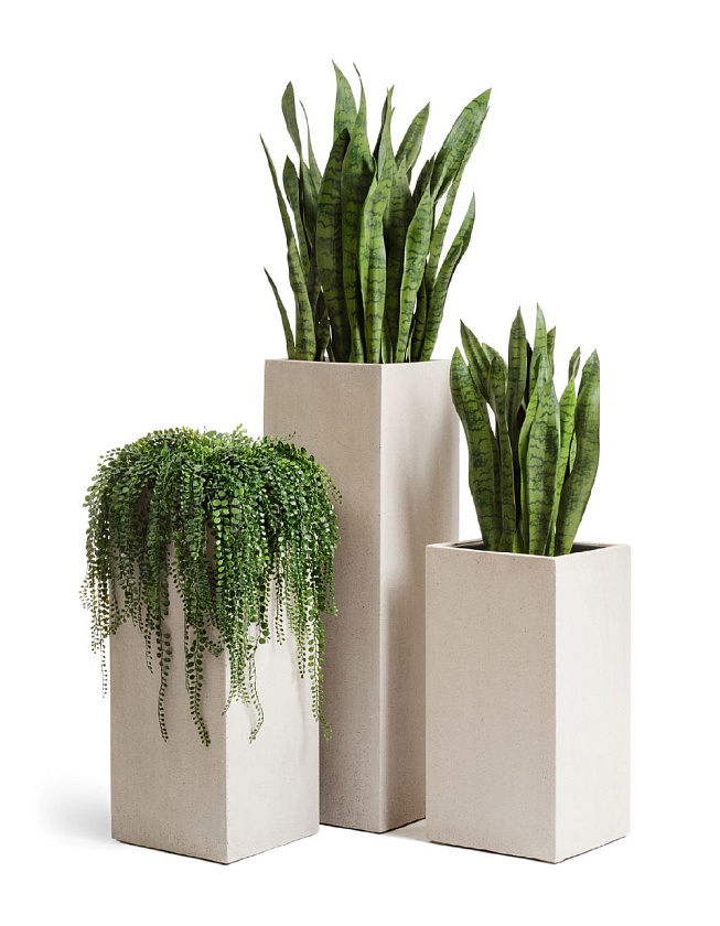 Кашпо Эффектори Бетон высокий куб белый песок_4