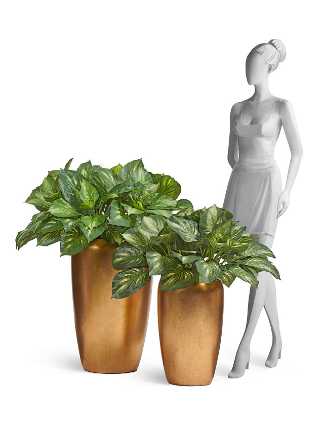 Кашпо Эффектори Металл высокий округлый конус сусальное золото_9