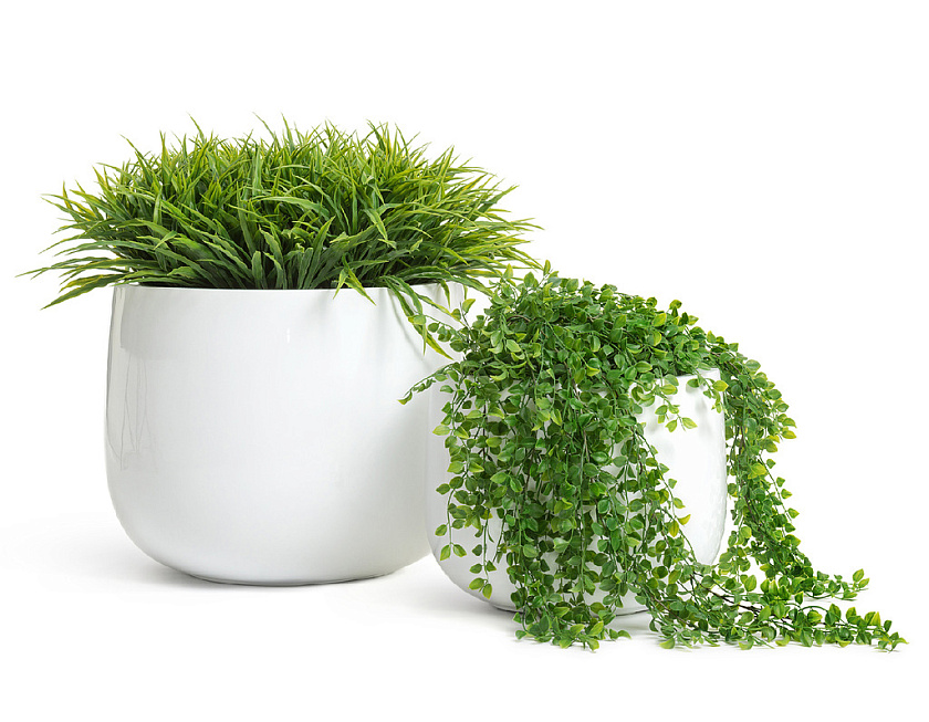 Кашпо Эффектори Глосс низкая широкая чаша белый глянцевый лак_1