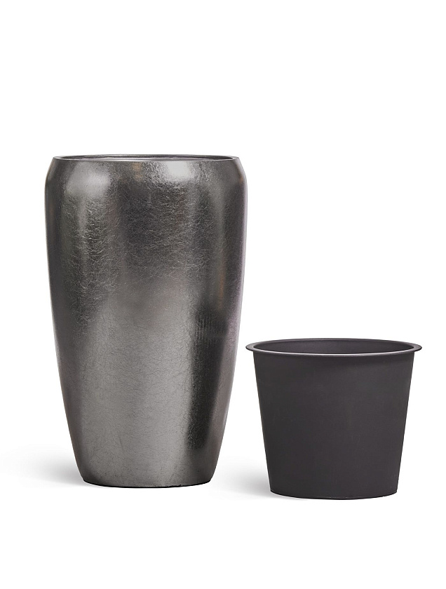 Кашпо Эффектори Металл высокий округлый конус стальное серебро_3