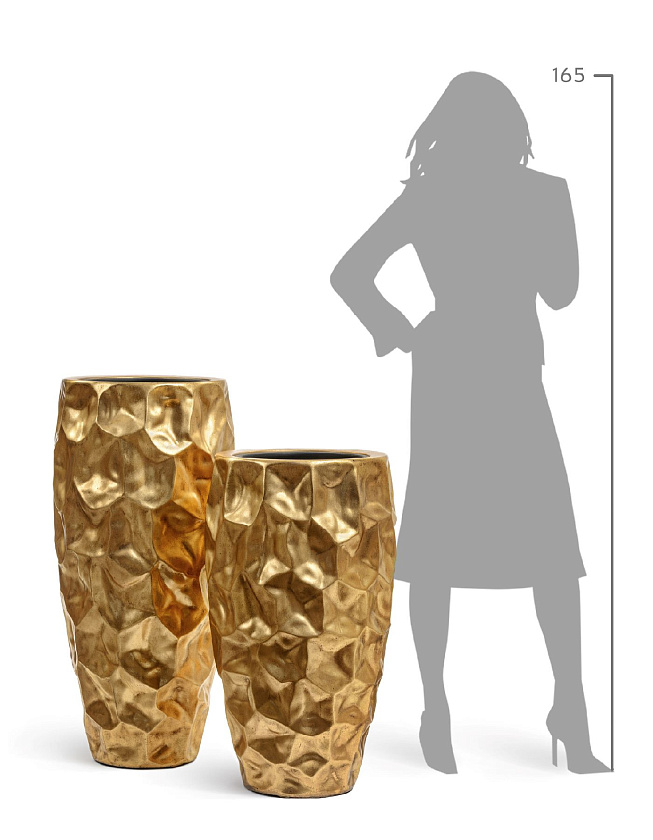 Кашпо Эффектори металл Высокий округлый конус Дизайн Крампл Сусальное золото_3