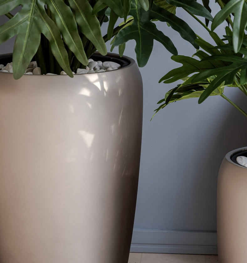 Кашпо Эффектори Металл высокий округлый конус лаковое темное серебро_15