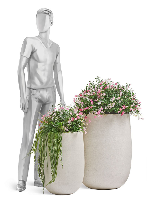 Кашпо Эрго Файн Рок Высокая округлая чаша Белый камень_4