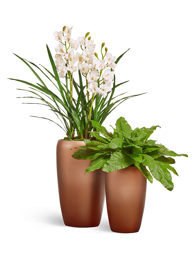 Кашпо Эффектори Металл высокий округлый конус лаковое темное золото_3