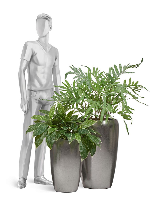 Кашпо Эффектори Металл высокий округлый конус стальное серебро_9