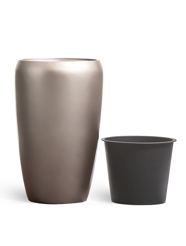 Кашпо Эффектори Металл высокий округлый конус лаковое темное серебро_3