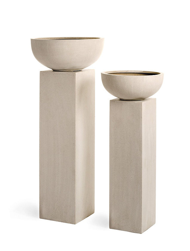 Кашпо Эффектори Бетон низкая плоская чаша белый песок_6