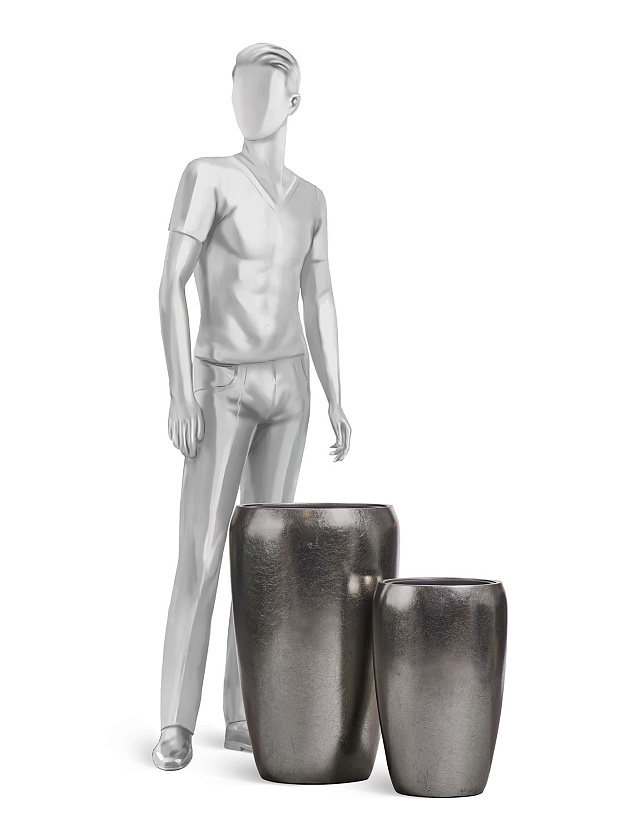 Кашпо Эффектори Металл высокий округлый конус стальное серебро_7