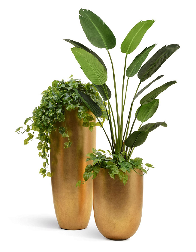 Кашпо Эффектори металл высокий гигант округлый конус сусальное золото_5