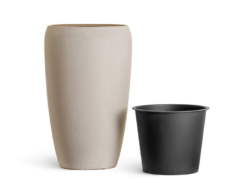 Кашпо Эффектори Бетон Высокий округлый конус Белый камень_4