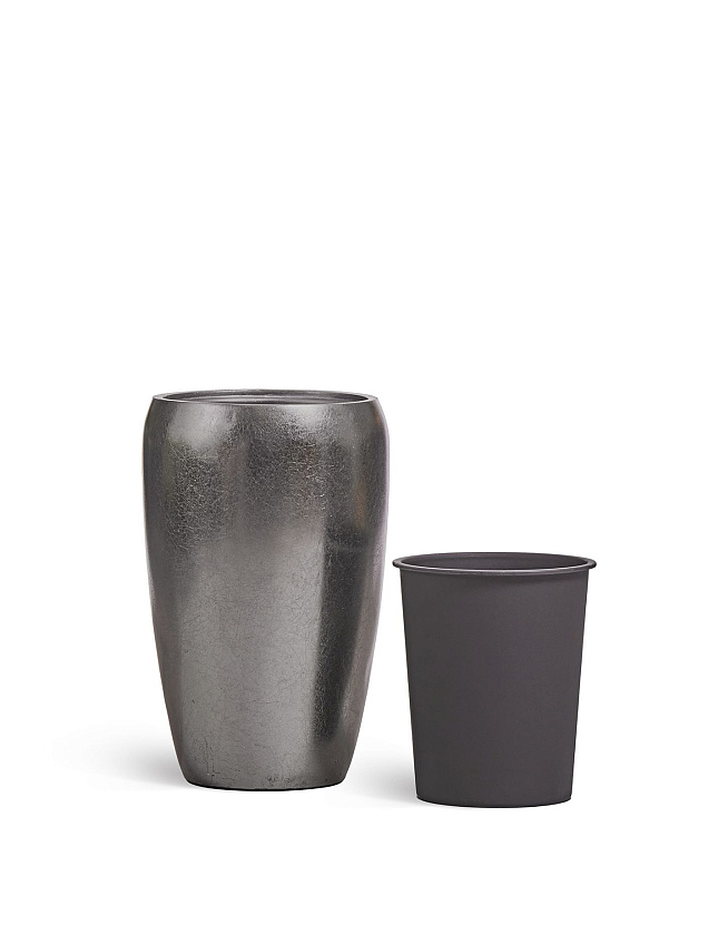 Кашпо Эффектори Металл высокий округлый конус стальное серебро_6