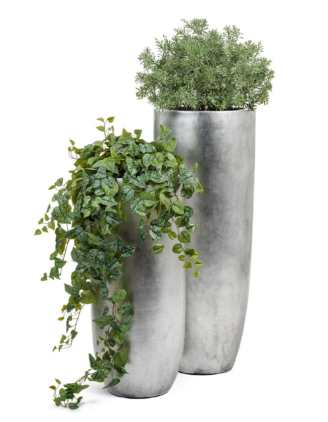 Кашпо Эффектори металл высокий гигант конус серебро_3