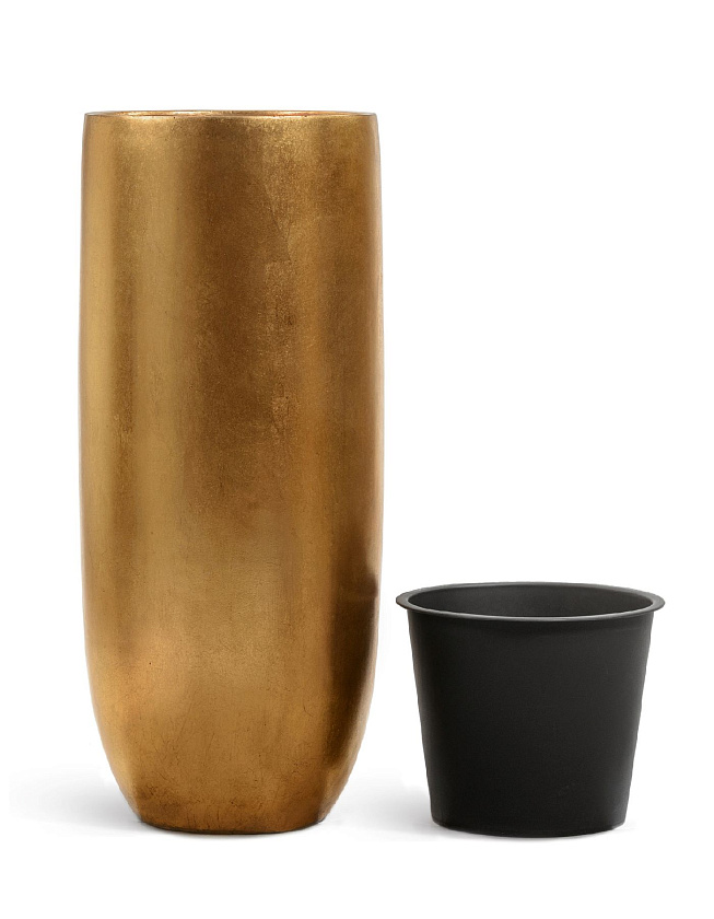 Кашпо Эффектори Металл высокий округлый конус сусальное золото_3