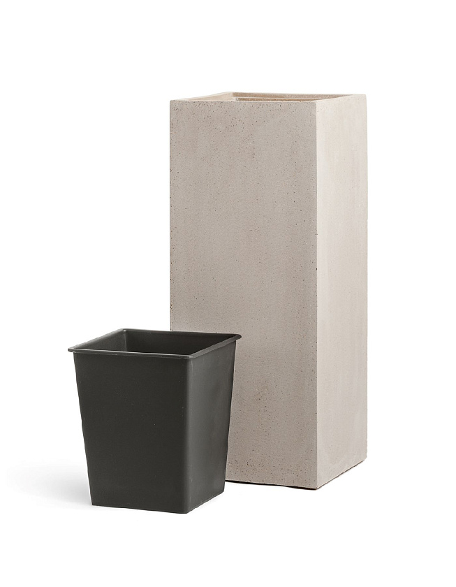 Кашпо Эффектори Бетон высокий куб белый песок_3