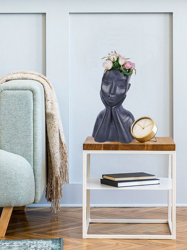 Кашпо Женское лицо черное среднее_