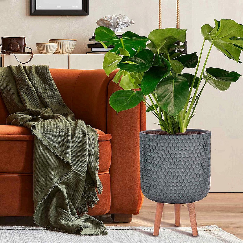 Кашпо Ханни Круглое с подставкой серо-зеленое_1