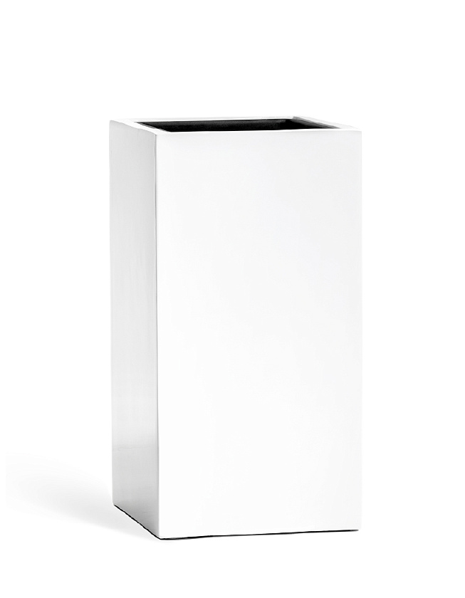 Кашпо Эффектори Глосс высокий куб белый глянцевый лак_3