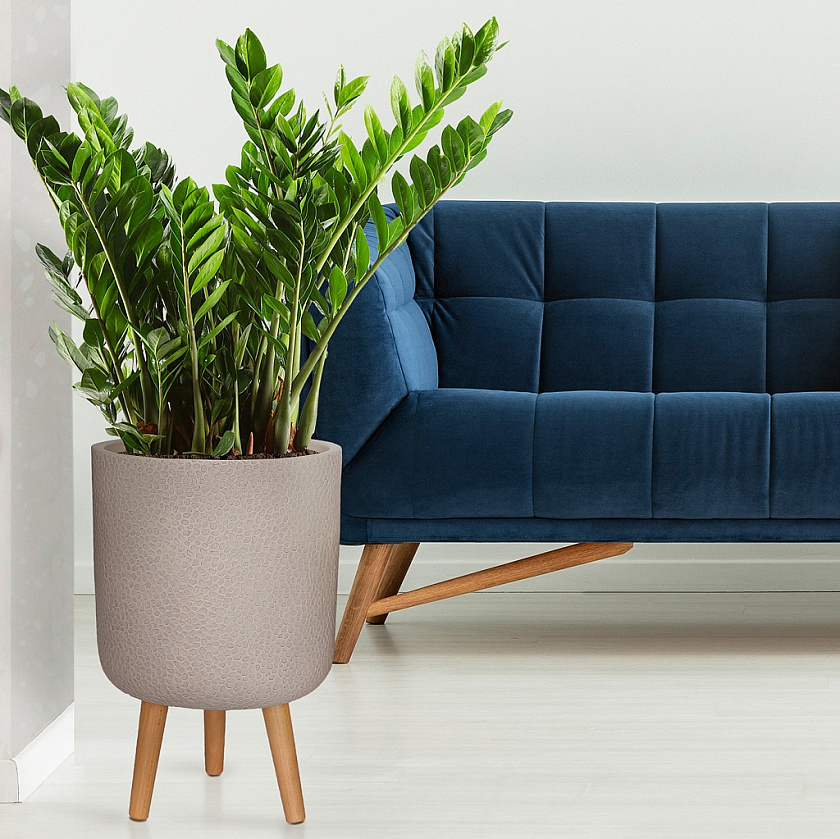 Кашпо Урбан Круглое с подставкой серо-коричневое_