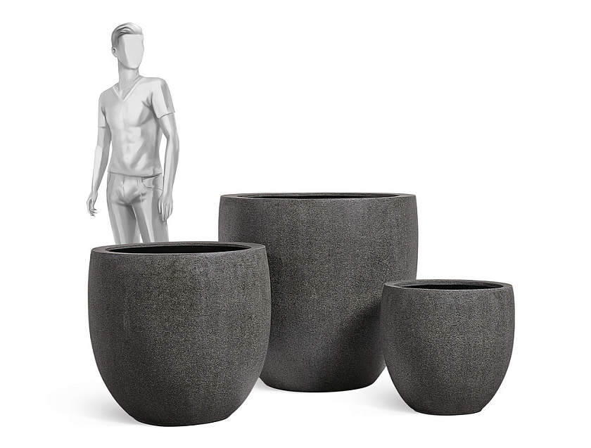 Кашпо Эффектори Стоун округлый конус темно-серый камень_2