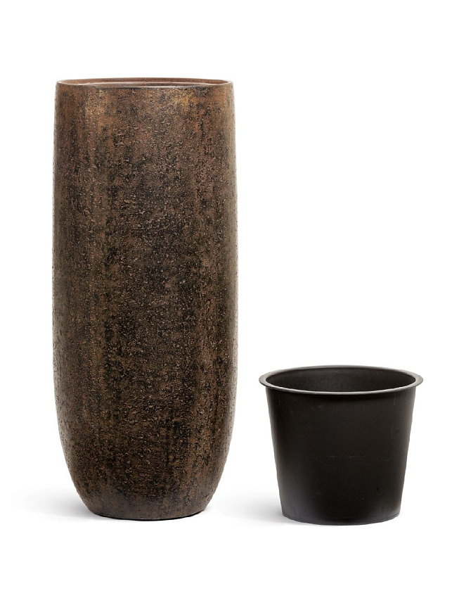 Кашпо Эффектори Металл высокий округлый конус Раф с золотой патиной_2