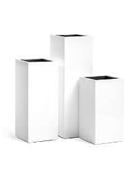 Кашпо Эффектори Глосс высокий куб белый глянцевый лак