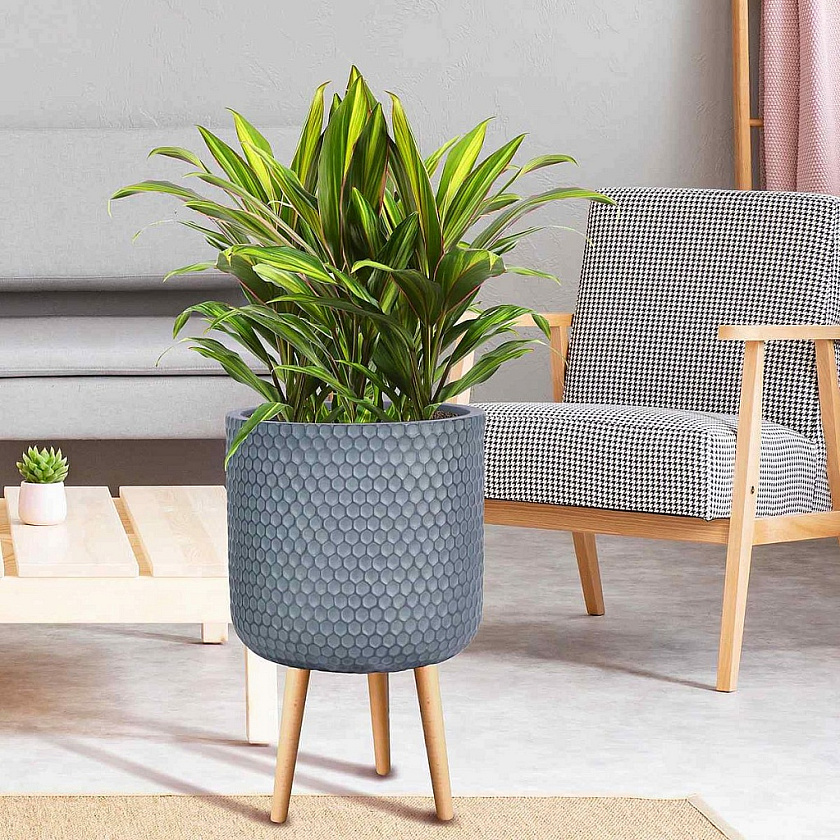 Кашпо Ханни Круглое с подставкой серо-зеленое_