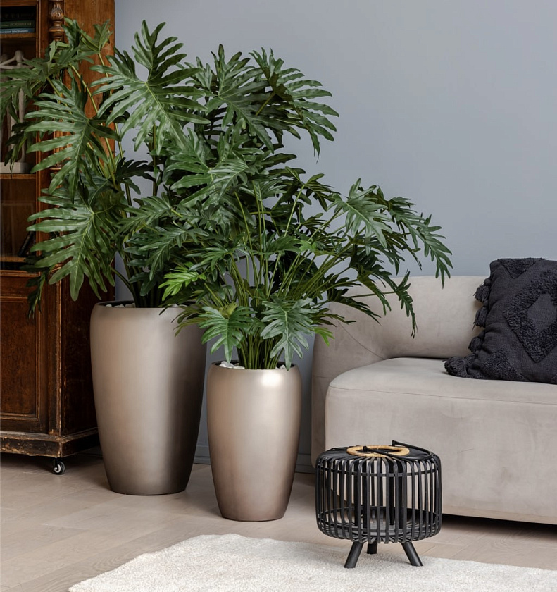 Кашпо Эффектори Металл высокий округлый конус лаковое темное серебро_14