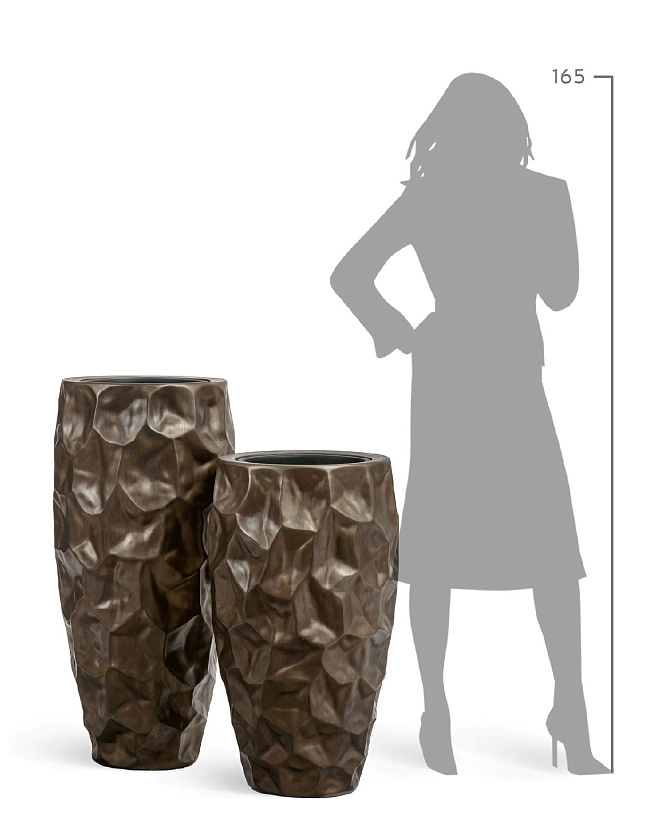 Кашпо Эффектори металл Высокий конус Дизайн Крампл Черненая бронза_3