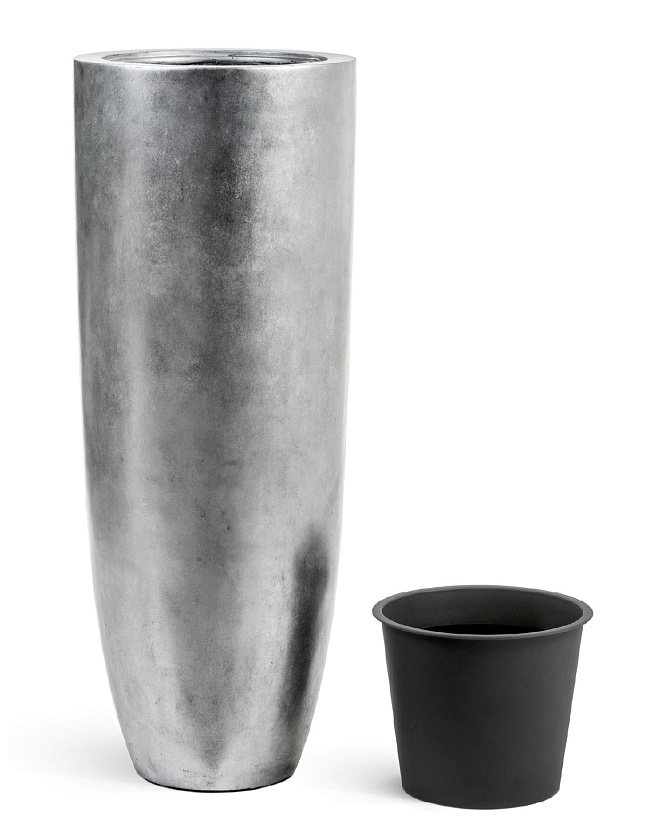 Кашпо Эффектори металл высокий гигант конус серебро_2