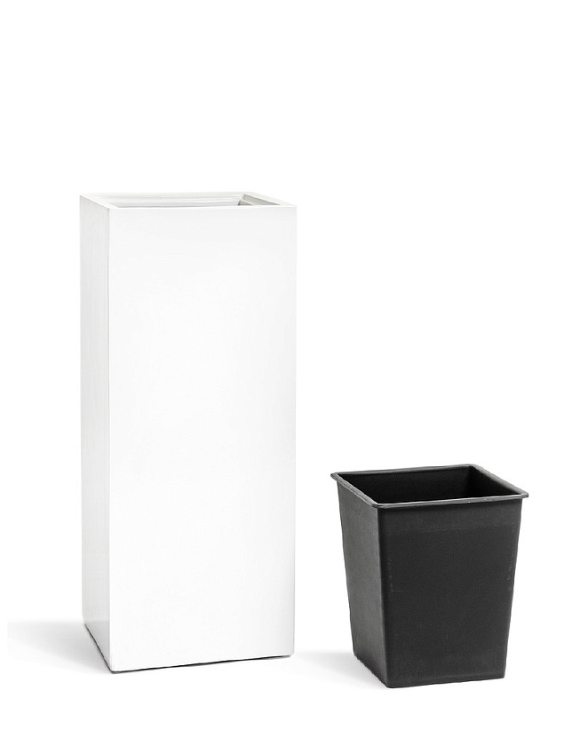 Кашпо Эффектори Глосс высокий куб белый глянцевый лак_4