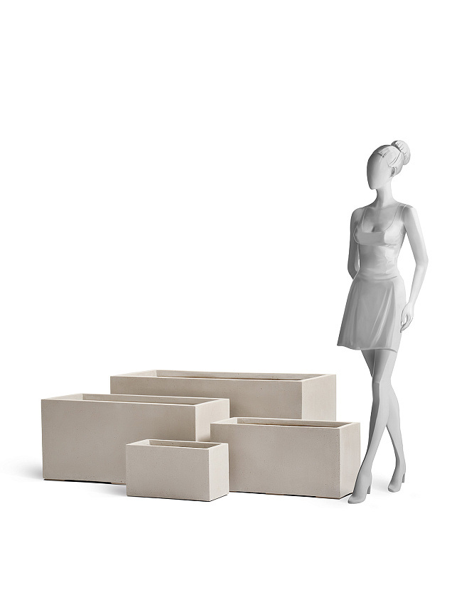 Кашпо Эффектори Бетон низкий прямоугольник белый камень_5