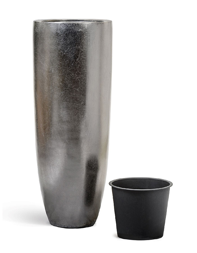 Кашпо Эффектори металл высокий гигант конус стальное серебро_2