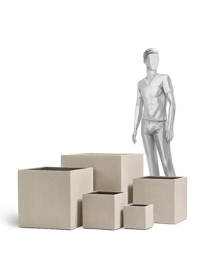 Кашпо Эффектори Бетон куб белый песок_6