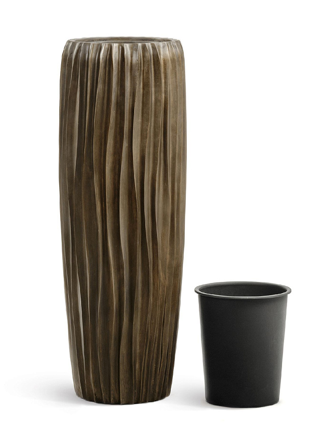 Кашпо Эффектори Металл высокий конус Дизайн Вейв Черная бронза_3