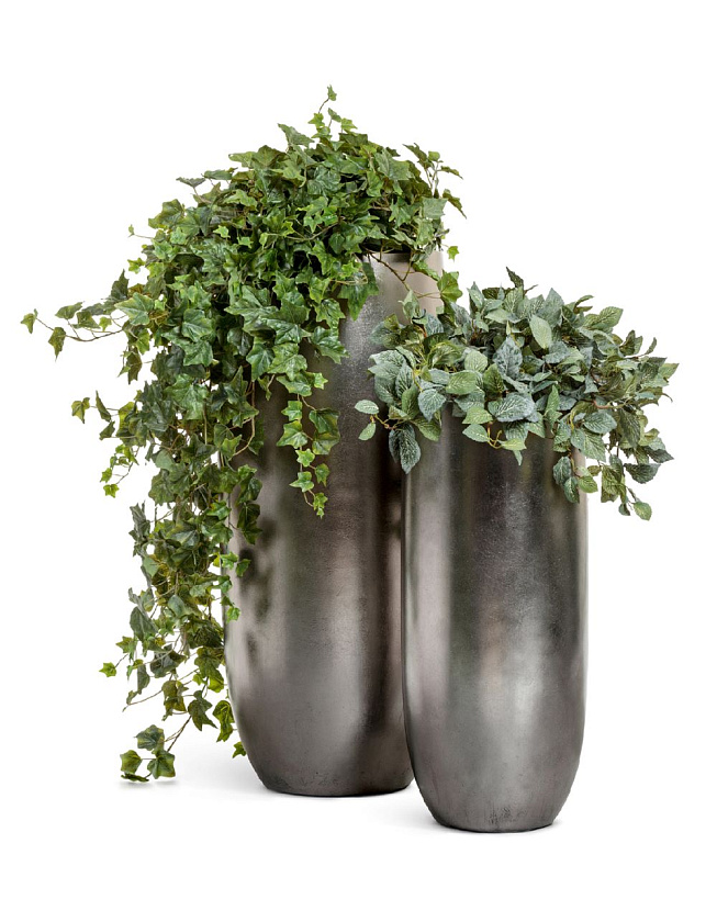 Кашпо Эффектори Металл высокий округлый конус стальное серебро_4