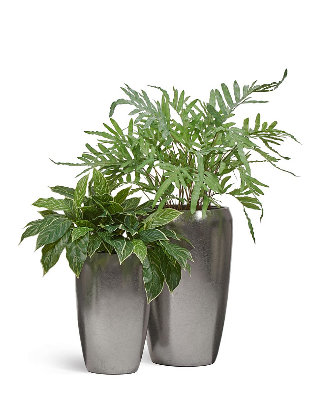 Кашпо Эффектори Металл высокий округлый конус стальное серебро_8