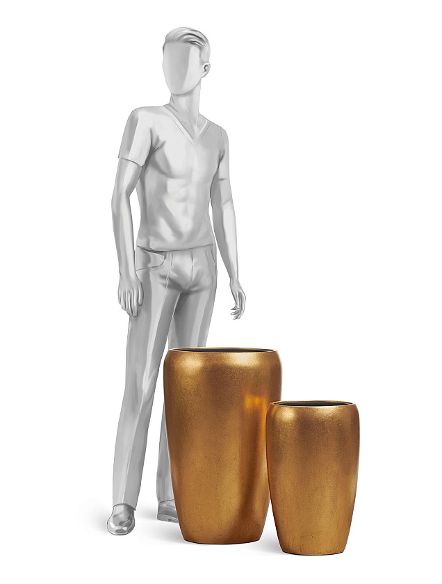 Кашпо Эффектори Металл высокий округлый конус сусальное золото_6